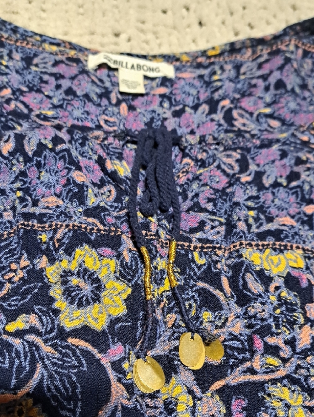 372 - Billabong Navy and Purple Floral Peasant Tunic - Picture 3 of 11